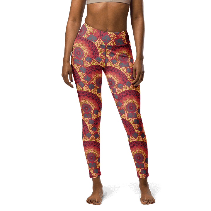 Vibrant Mandala Leggings - Red, Blue & Yellow Floral Design product image (1)