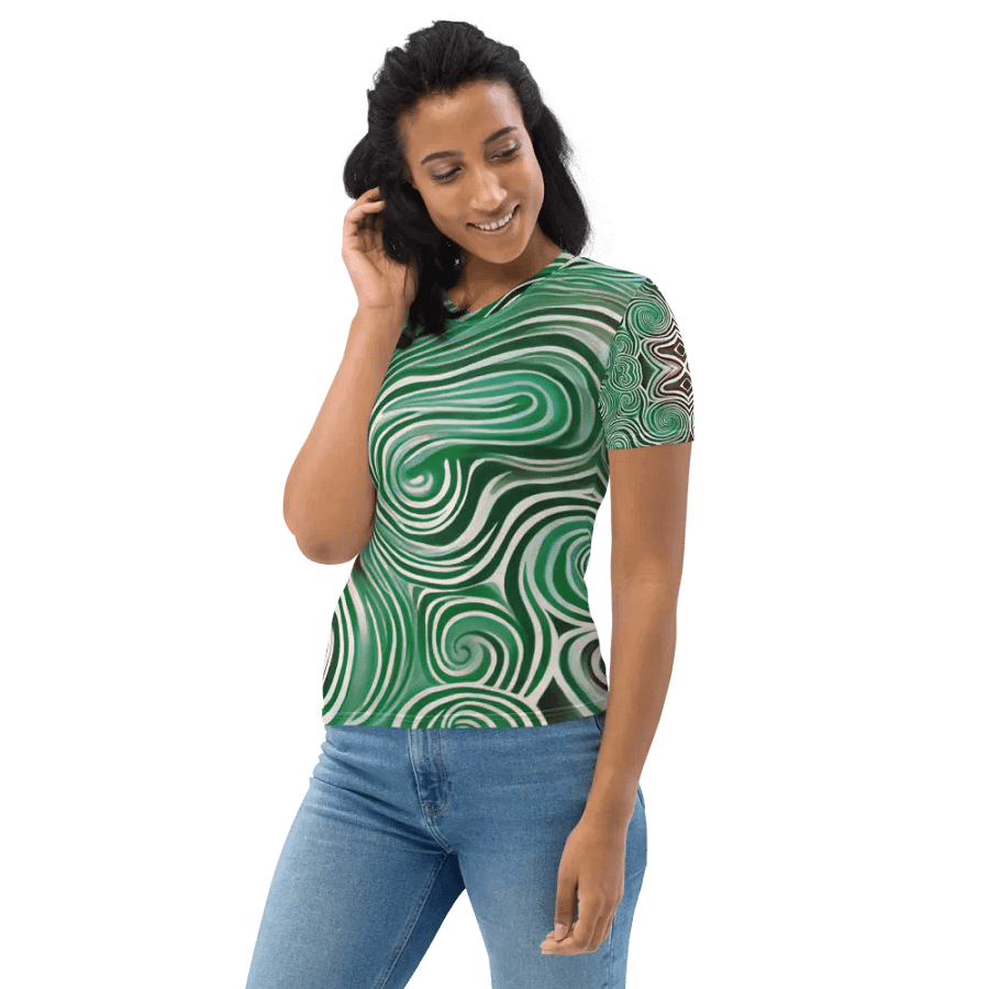 Funky Cool Green Liquid Tie-Dye Women's Crewneck T-shirt product image (8)