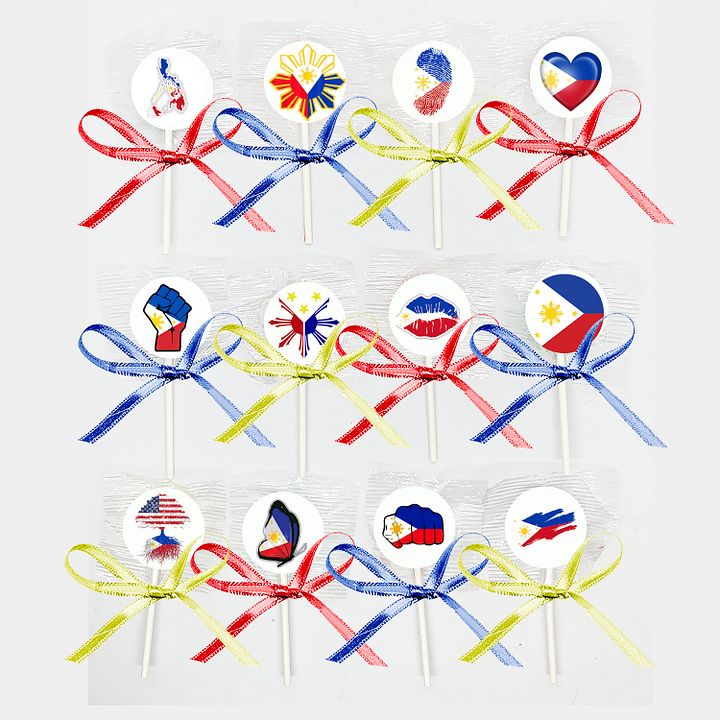 Philippines Flag Lollipops with Red, Blue, and Yellow Ribbon Bows - 12 Piece Set product image (1)