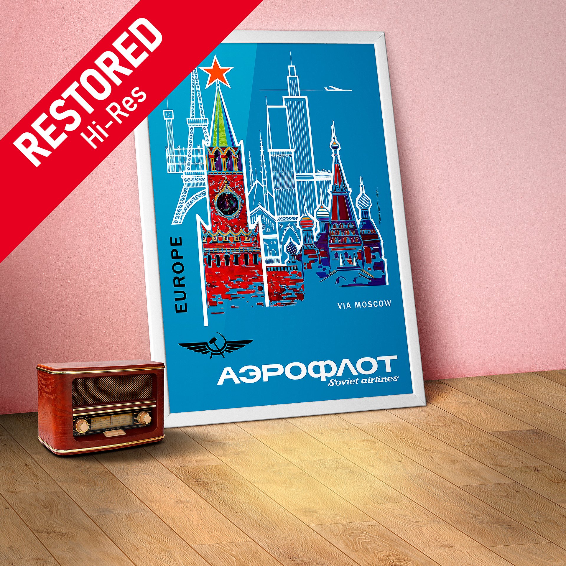 Aeroflot, USSR 1968, Airlines retro travel — vintage travel poster product image (1)
