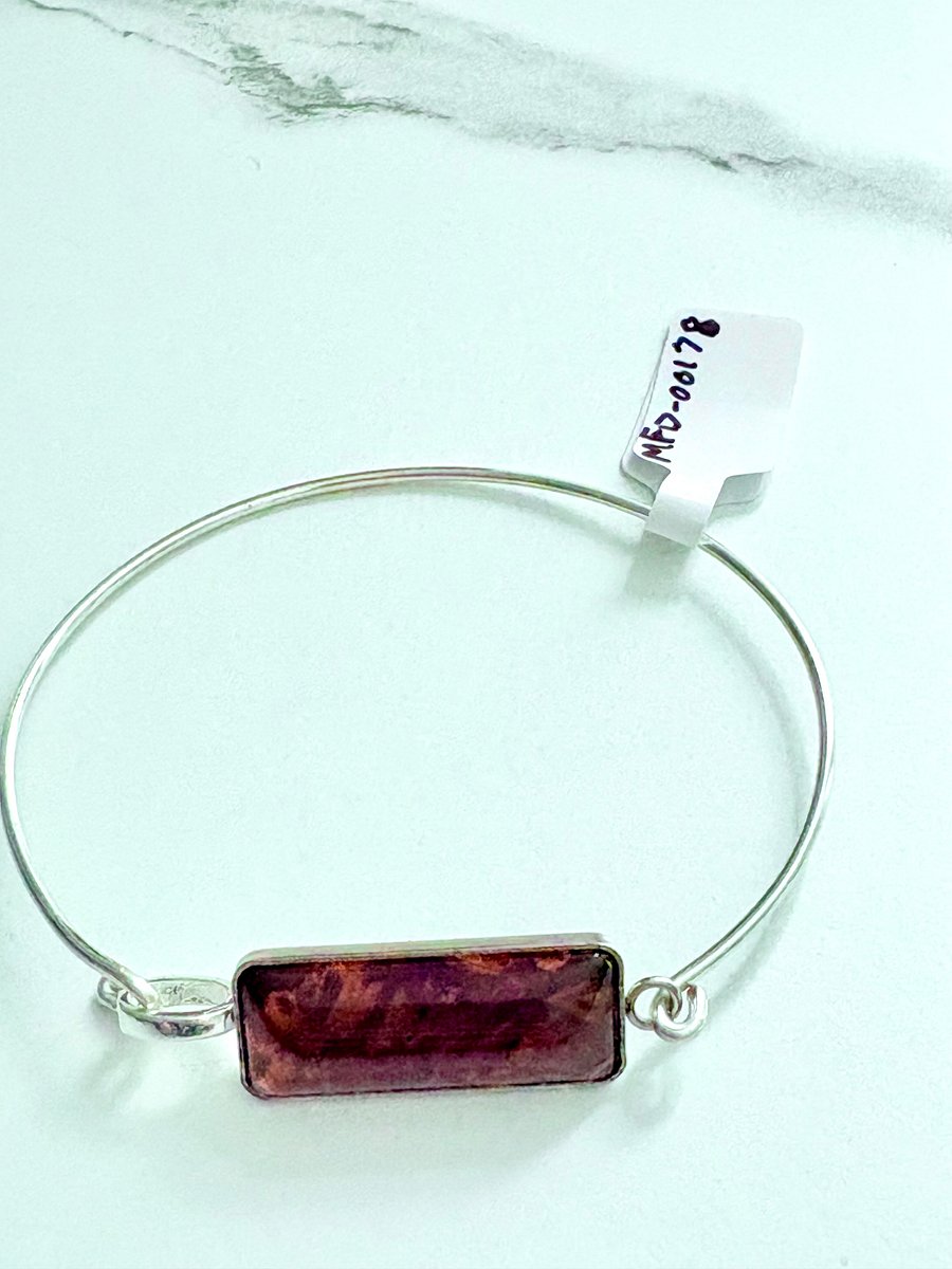 ⚡ Electric Tide Bangle | 7" Silver-Plated Wire Bracelet with Cranberry Bog Red Rectangle Charm | Handmade Coastal Charm Jewelry by Monique Faella Designs™ | MFD-00178 product image (5)