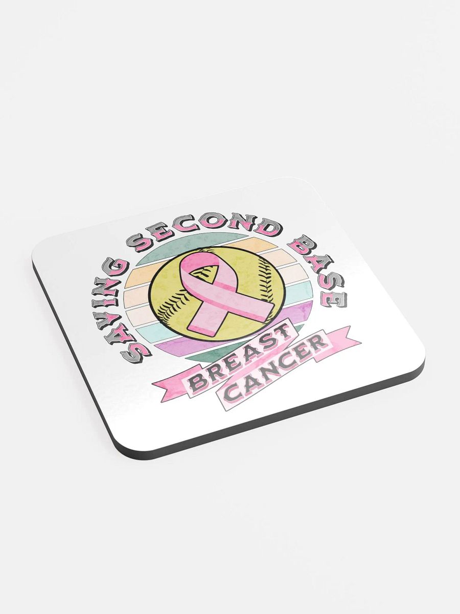 Saving Second Base Breast Cancer Softball Vintage Awareness Coaster product image (3)
