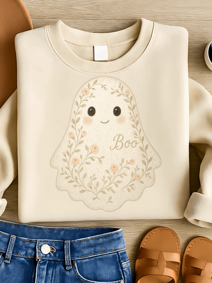 Cute Lace Ghost Sublimation PNG – Elegant Spooky Clipart for T-Shirts – Whimsical Halloween & Floral Pattern Theme – 300 DPI Instant Digital Download product image (1)