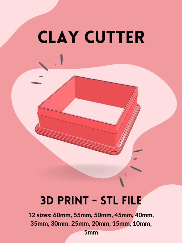 Square Shape Clay Cutter STL 3D Print File product image (1)