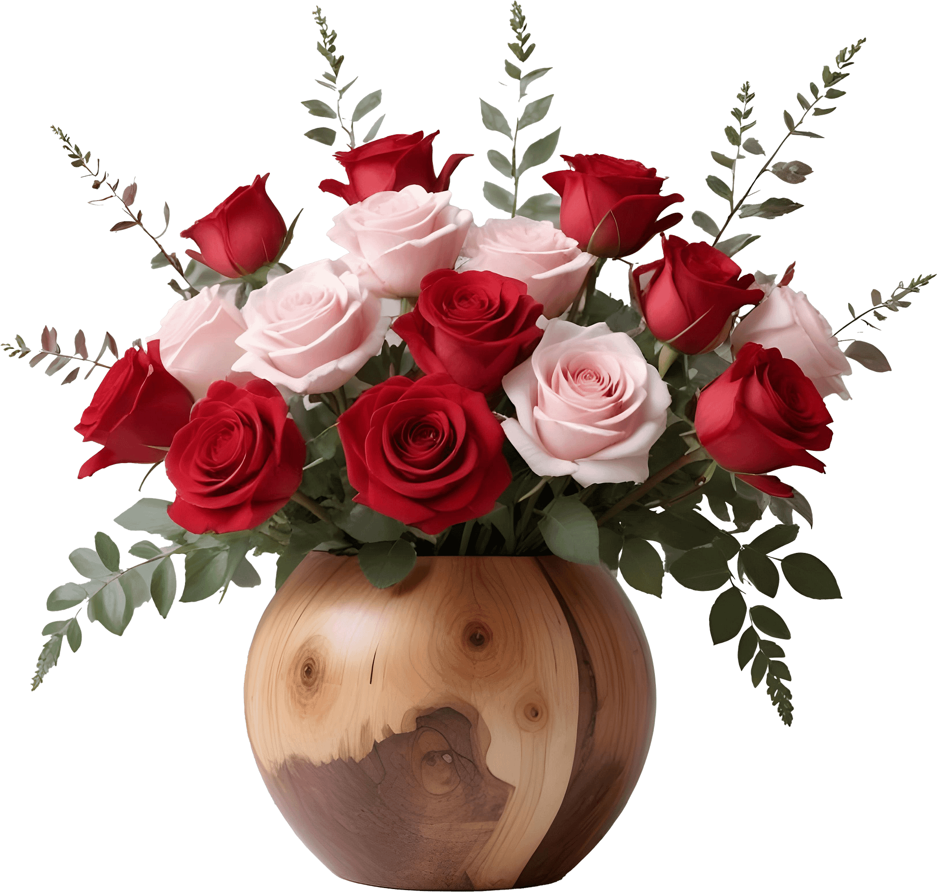 Romantic Elegance – Wooden Vase and rose PNG product image (1)