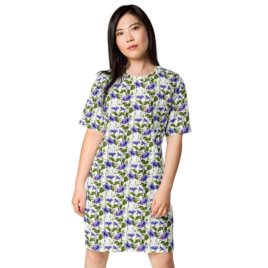 Woman Floral White Seamless T-Shirt Dress | Morning Glory Flower product image (4)