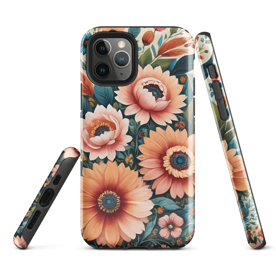 Tough Phone Case for iPhone® - Pink and Peach Flowers Painting product image (1)