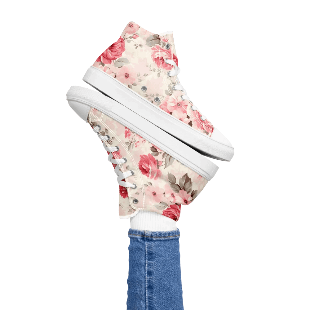 Women's Pink Floral High Top Canvas Shoes product image (4)