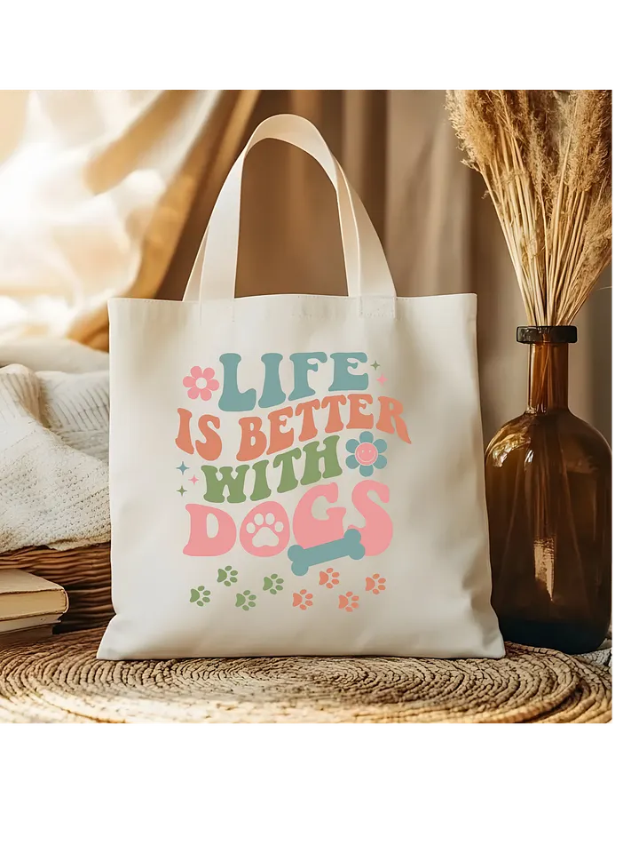 Life is Better With Dogs Retro E-Conscious Ecofriendly Tote Bag product image (1)
