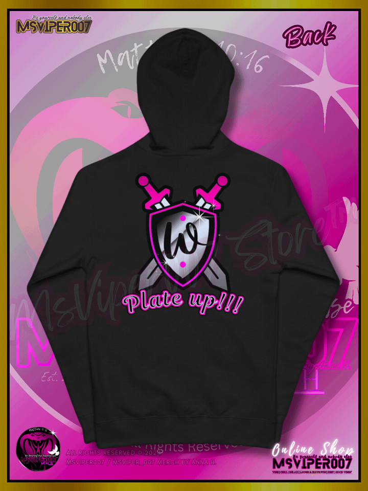 Hoodie [ Embroidered / DTG Design(s) ] - MsViper007's "Warrior Spirit-Plate Up!!!" - (flamingo / royal pink) Zip Up Hoodie By Anna H. product image (2)