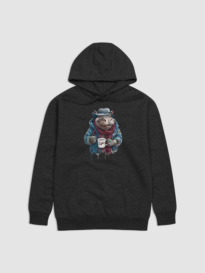Hippopotamus wearing a jackets holding a cup coffee Hoodie product image (1)