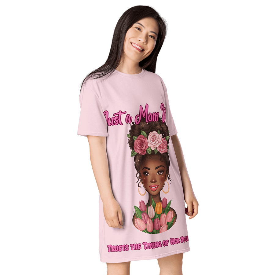 Just a Mom Who Graphic T-Shirt Dress – Floral Afro Mom Art – Mother's Day Gift – Oversized All-Over Print Dress (2XS–6XL) product image (5)