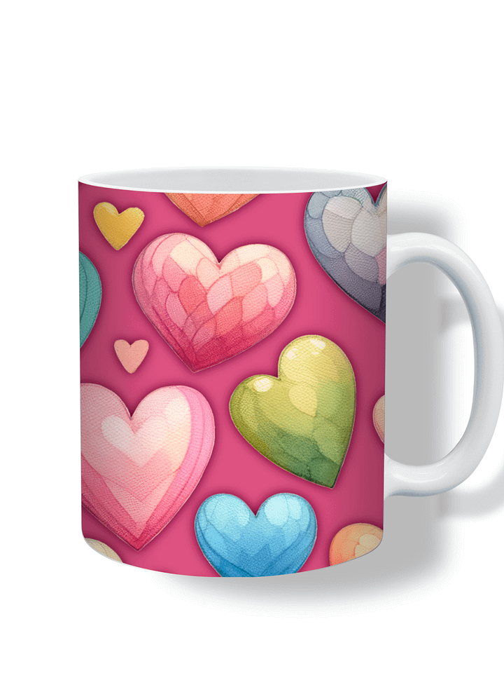 (Magenta) Colorful Hearts 11oz Coffee Mug – Cute and Romantic Love-Themed Ceramic Cup – Perfect for Valentine's Day, Anniversaries, or Daily Use product image (1)