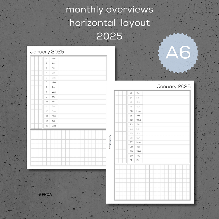 monthly overviews - A6 - 2025 - horizontal layout product image (2)