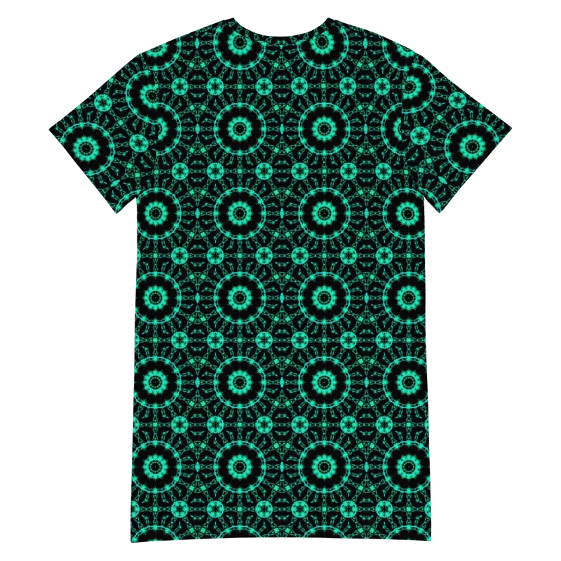 Abstract Repeating Neon Green Shapes T Shirt Dress product image (11)