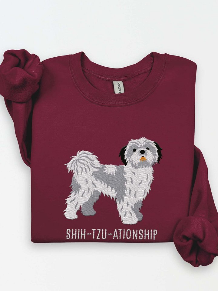 Shih-Tzu-ationship Sweatshirt (Embroidered) of a Shih Tzu(Blue & White) product image (1)