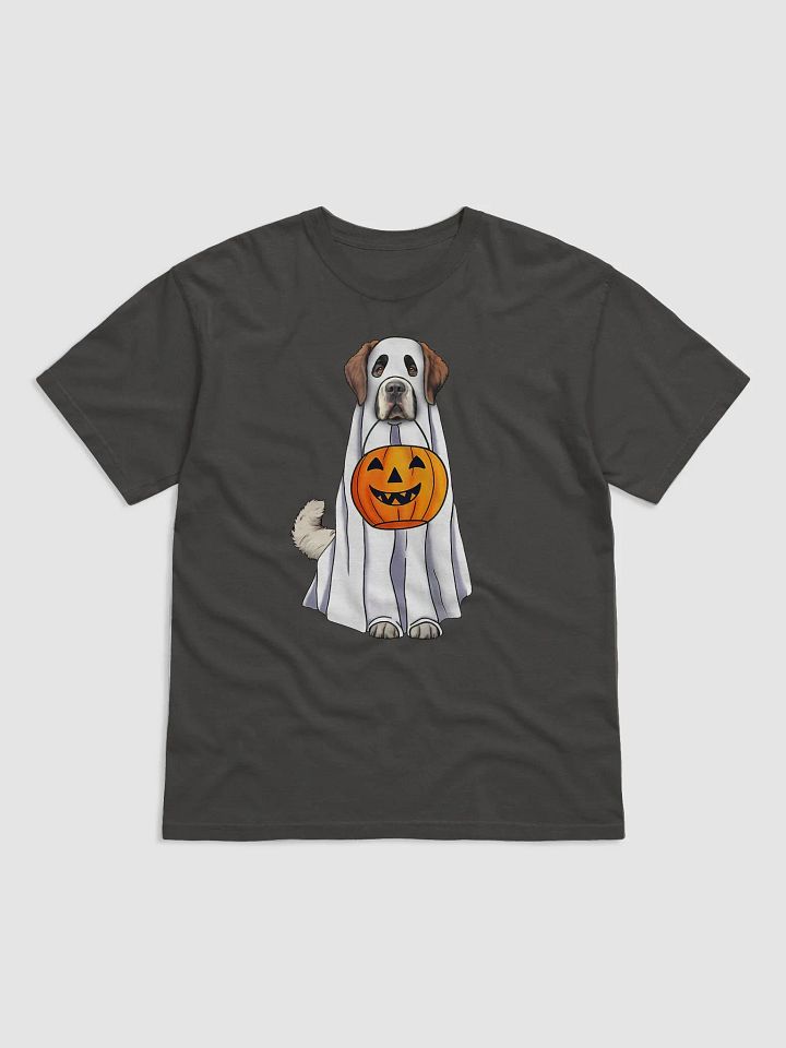 Saint Bernard Halloween Tee | Funny Fall & Halloween Saint Bernard Wearing a Ghost Costume with Pumpkin Basket product image (5)