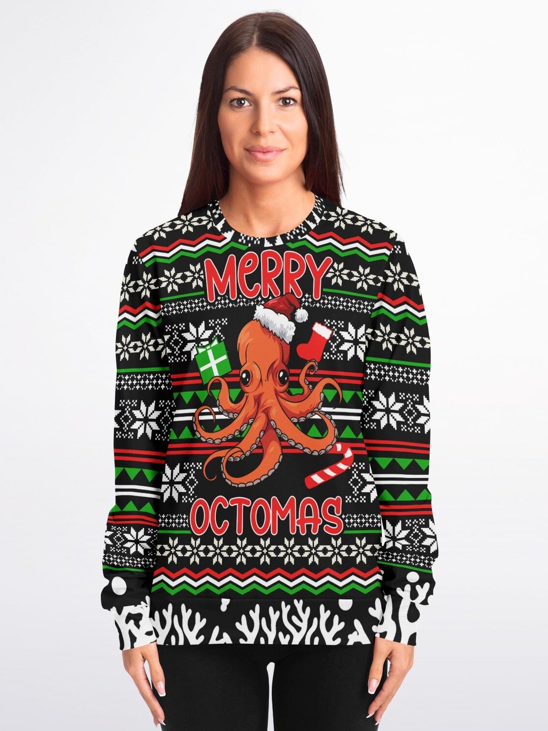 "Merry Octomas" Christmas Sweatshirt | Octopus Holiday Sweater | Ocean Lover Christmas Outfit product image (3)