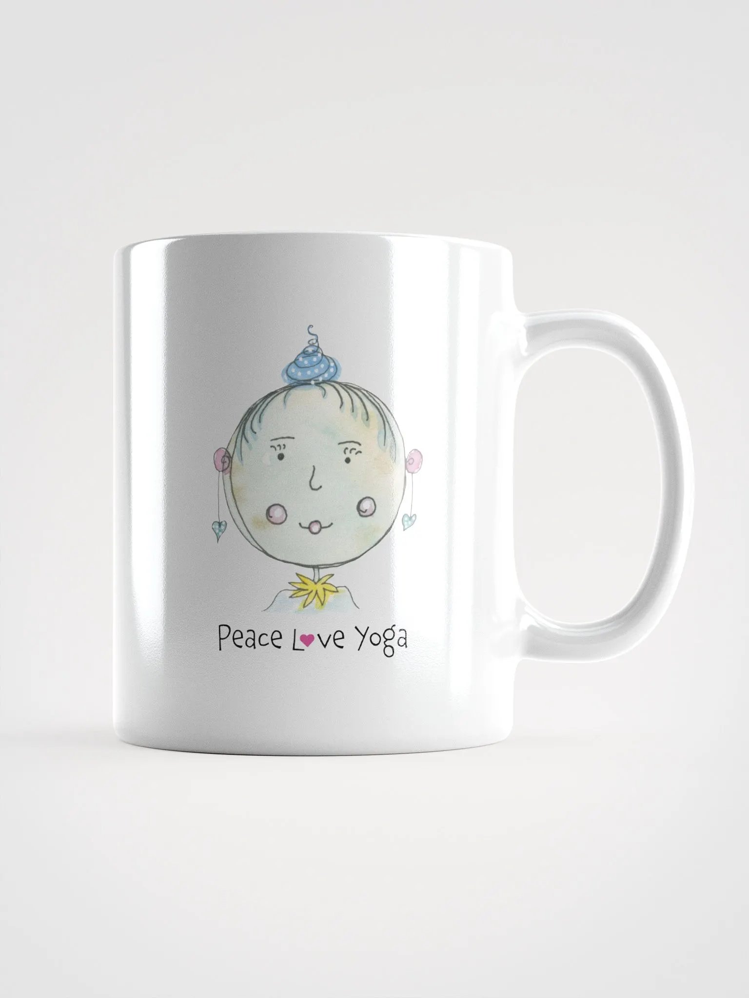 Whimsical Character Peace, Love, Yoga White Glossy Mug product image (1)