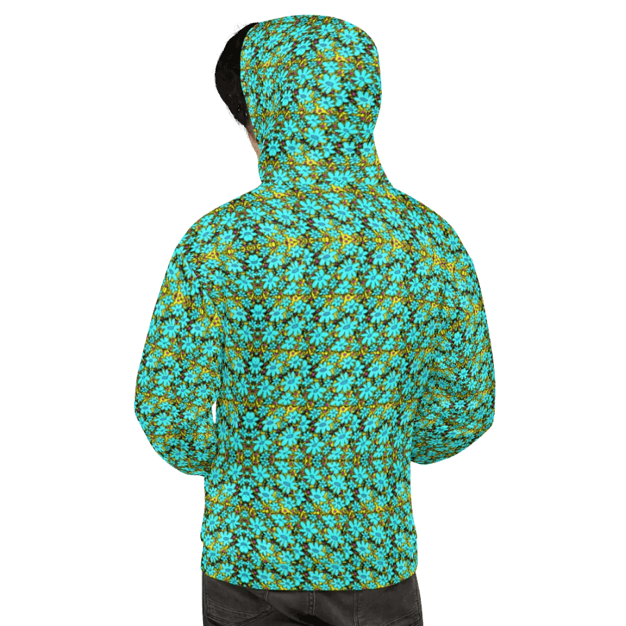 Abstract Distressed Green Flowers on a Grungy Yellow Background Unisex Hoodie product image (9)