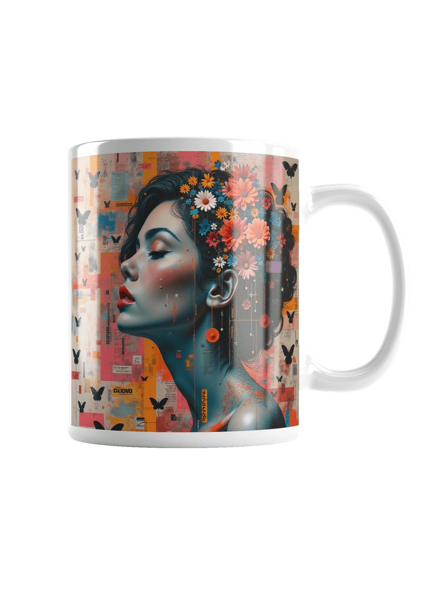 Modern Surreal Portrait Print with Floral Crown and Butterflies product image (2)