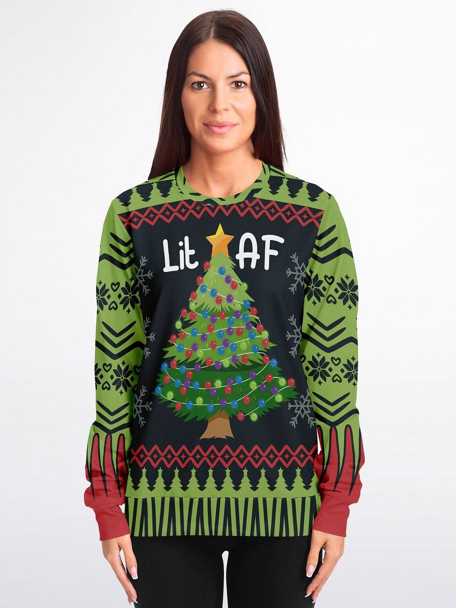"Lit AF" Christmas Tree Sweatshirt | Funny Holiday Party Sweater | Festive Winter Outfit product image (1)