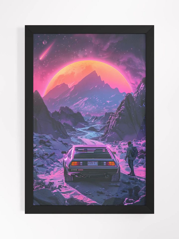 Neon Mountain Moonrise Framed Poster product image (1)