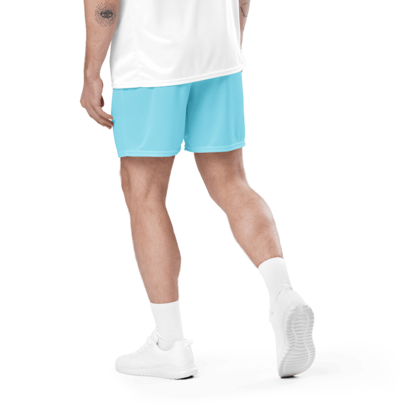 Men's | BRN.2C.C.™ Mesh Shorts | Coastal Cool Meets Sporty Style | Recycled Unisex Activewear 🌊🔥| White Logo on Blizzard Blue product image (3)