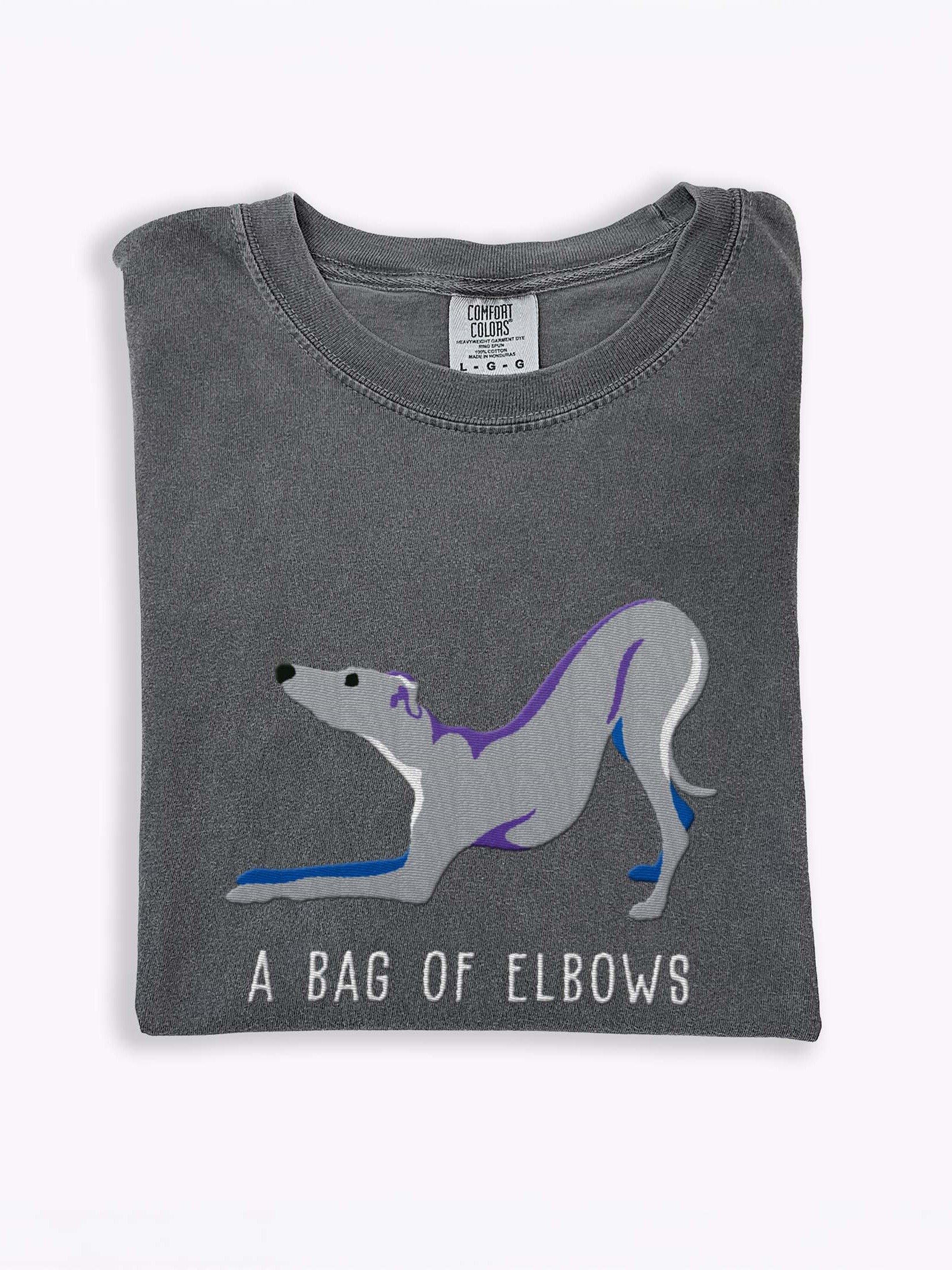 A Bag of Elbows T-Shirt(Embroidered) of an Italian Greyhound(Blue) product image (1)