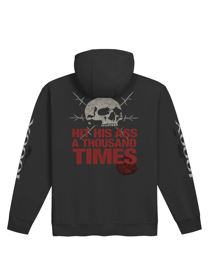 “Hit His A** Thousand Times” Gothic Streetwear Hoodie | Skull & Barbed Wire Vinyl Design by HQ MAR product image (2)