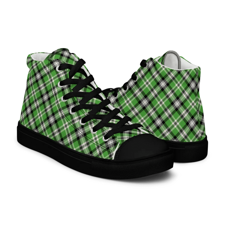 Bright Green Plaid Men's High Top Shoes product image (7)