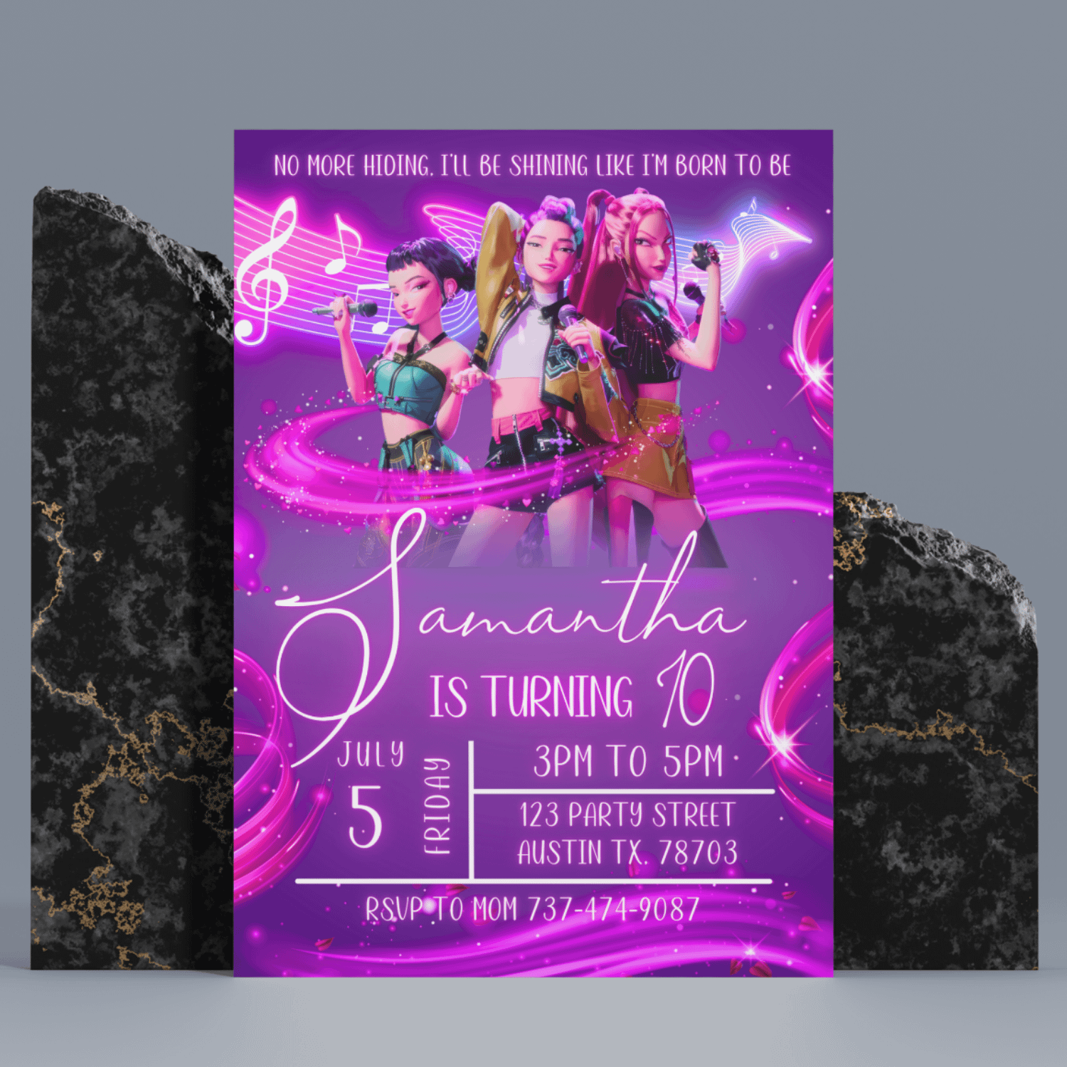 K-Pop Demon Hunter Birthday Invitation – Neon Pink Concert Theme (Editable Canva Template) product image (9)