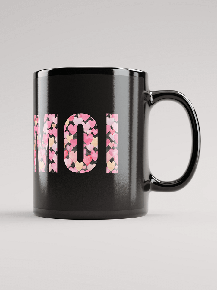 Mug Noir Toi et Moi - Décor Coeurs bleus et roses - Cadeau couple product image (1)