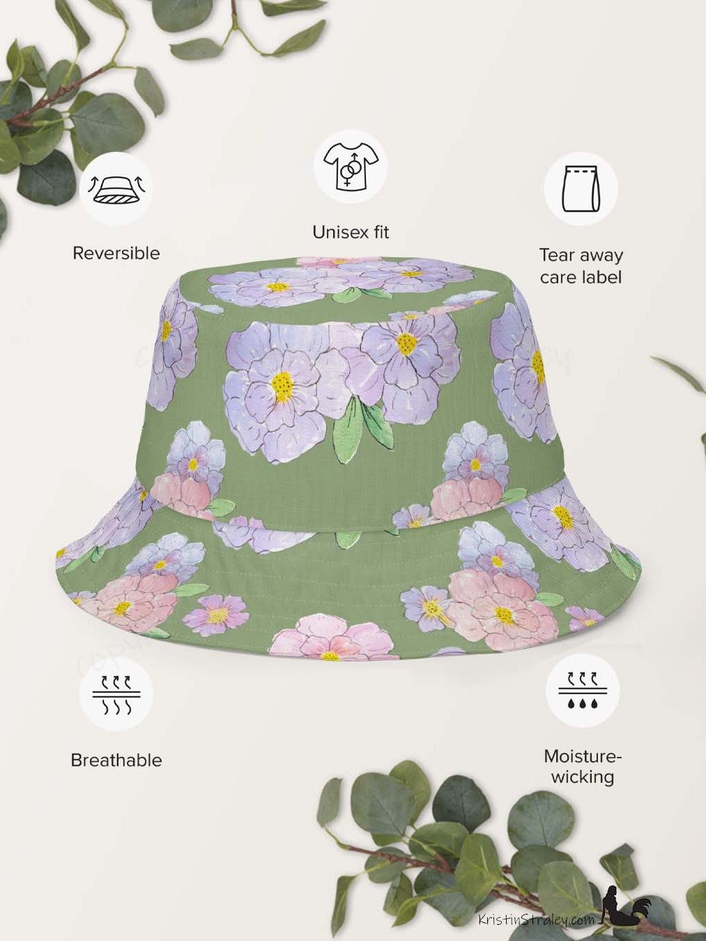Pink Flowers on Gingham and Green Reversible Bucket Hat product image (6)