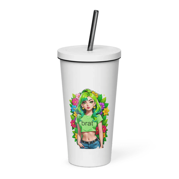 Brat 20 oz Tumbler Cup - White - Insulated Tumbler with a Straw v2 product image (1)