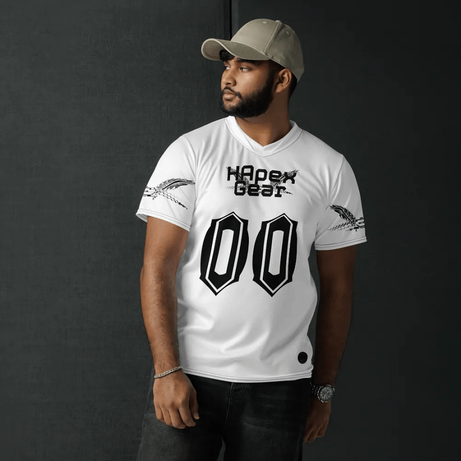 French - White -Recycled Unisex Sports Jersey - Black HApex Gear Black Logo product image (6)