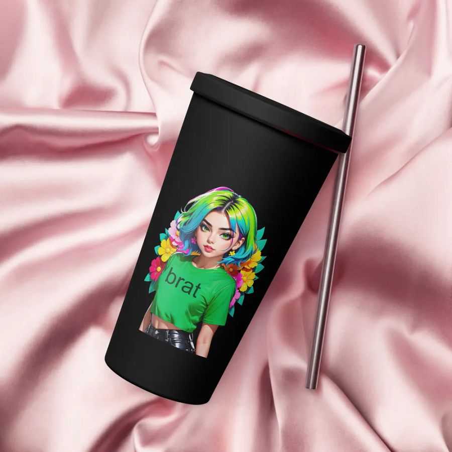 Brat 20 oz Tumbler Cup - Black - Insulated Tumbler with a Straw v1 product image (4)