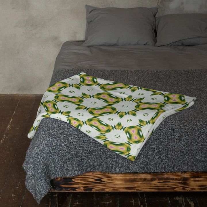 Yellow White Green & Pink Geometric Floral Throw Blanket product image (2)