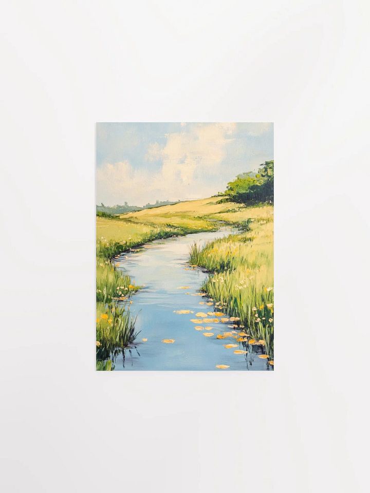 Serene River Through Green Fields - Rustic Nature Landscape Art product image (8)