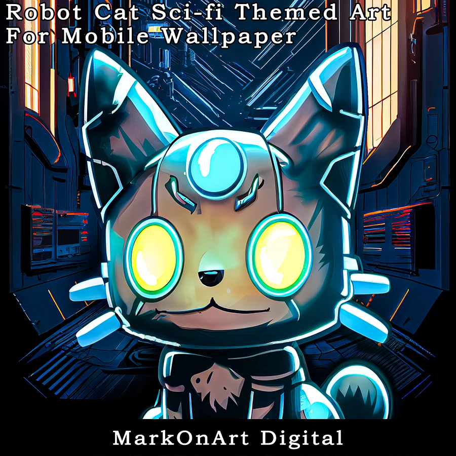 Robot Cat Sci-Fi Themed Art For Mobile Phone Wallpaper or Lock Screen | High Res for iPhone or Android Cellphones product image (3)