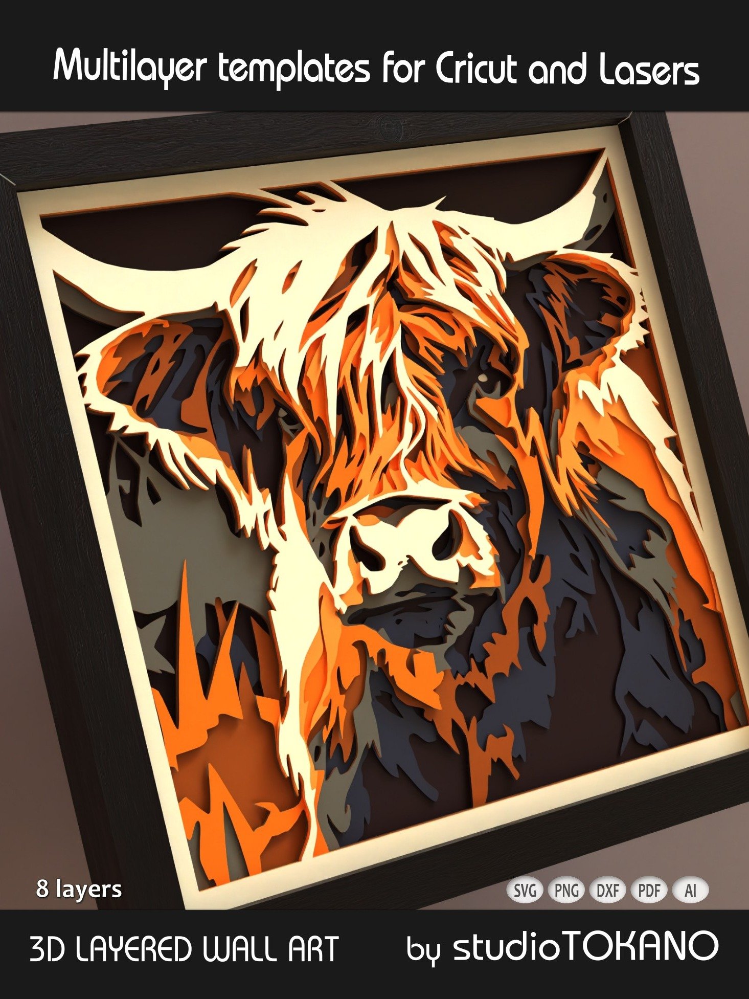Highland Cow 3D Shadow Box SVG product image (2)