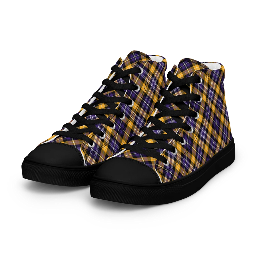 Purple and Yellow Gold Sporty Plaid Men's High Top Shoes product image (2)