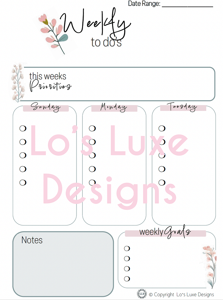 Simple Florals To Do List Bundle - 8.5x11 - Printable product image (2)