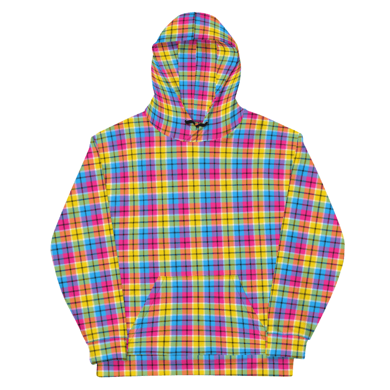 Hot Pink, Turquoise, and Yellow Plaid Hoodie product image (6)
