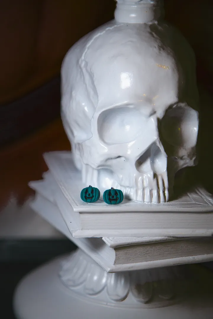 Teal Jack'o'lantern Studs product image (1)