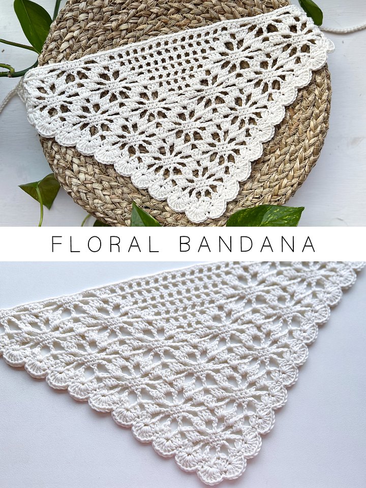 Crochet Pattern: Floral Bandana, Bordered with Two Flowers product image (1)