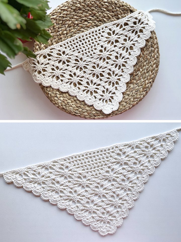 Crochet Pattern: Floral Bandana, Bordered with Two Flowers product image (2)
