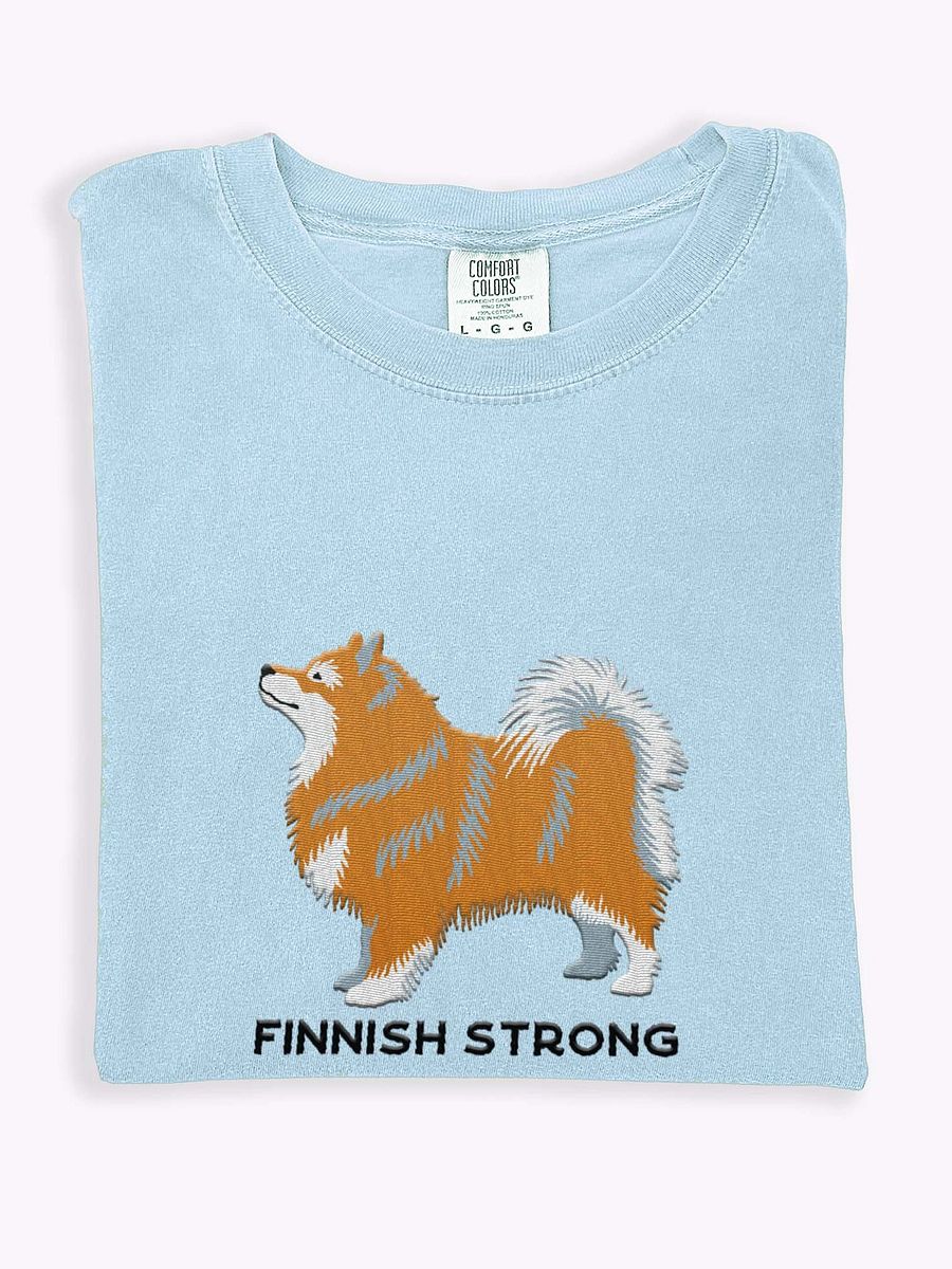 Finnish Strong T-Shirt(Embroidered) of a Finnish Lapphund(Fawn & White) product image (1)