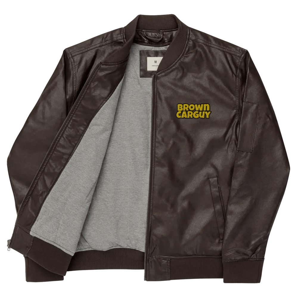 BrownCarGuy Faux Brown Leather Bomber Jacket product image (10)
