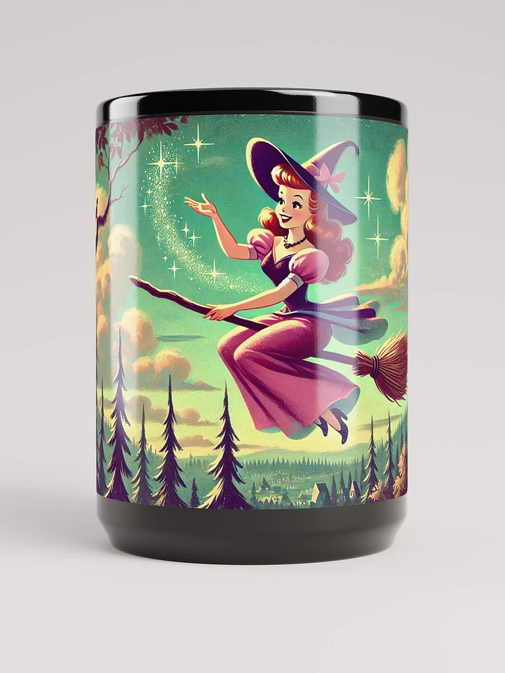 Happy Flying Witch Halloween - Black Glossy Mug 15 oz product image (1)